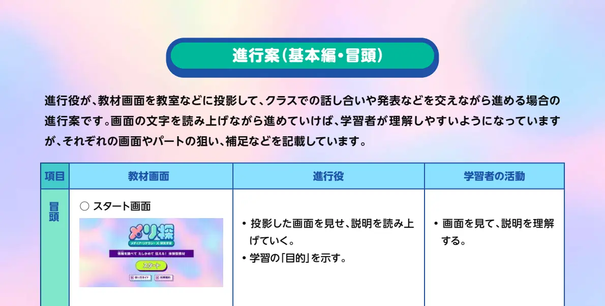 教員にも役立つ進行役用のガイドも掲載